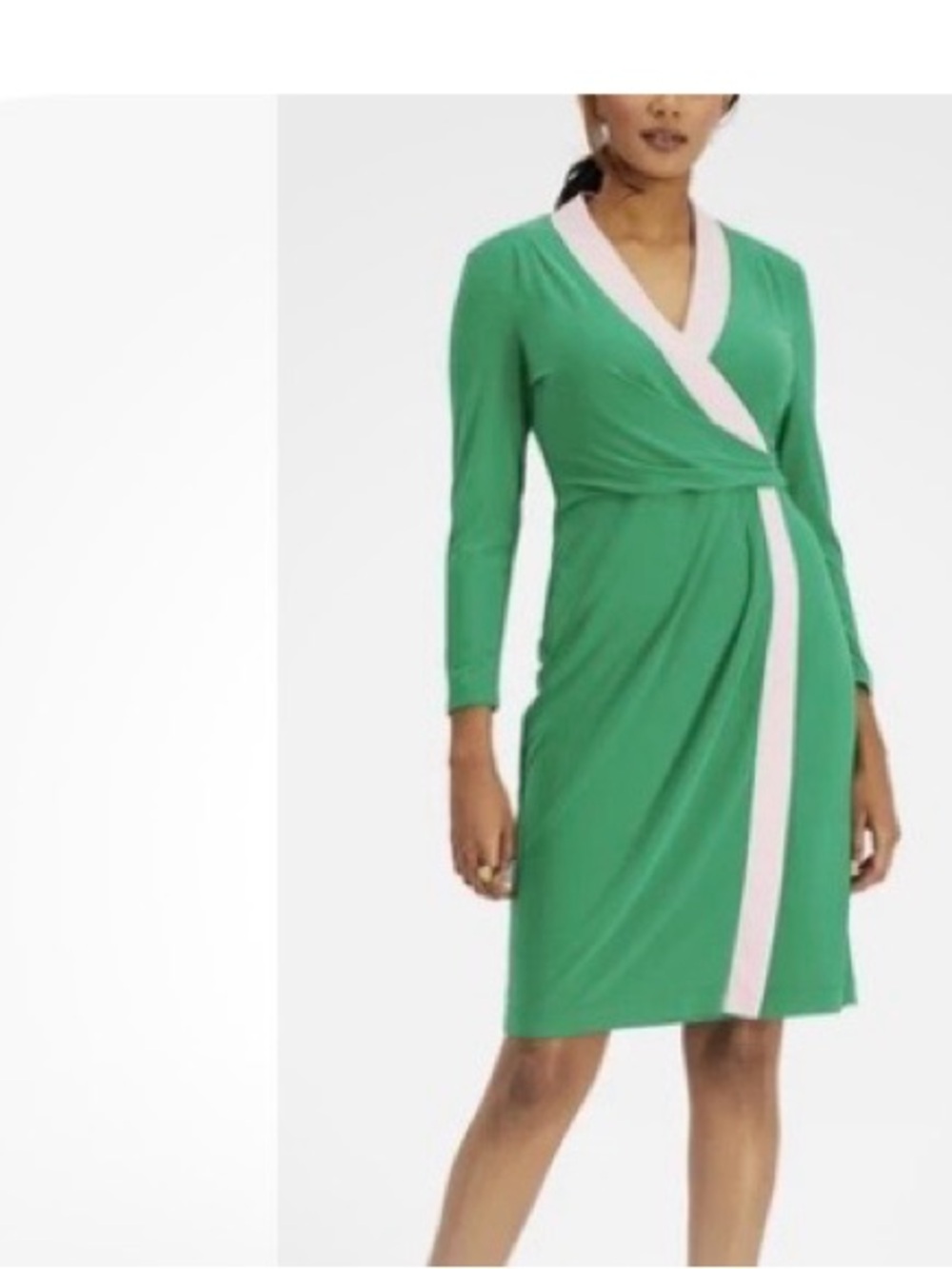 Kasper Green Wrap Dress with Pale Pink Trim